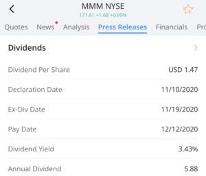 dividend for 3M