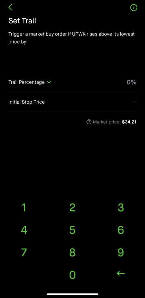 Robinhood Conditional Order - Trailing Stop Order step 2