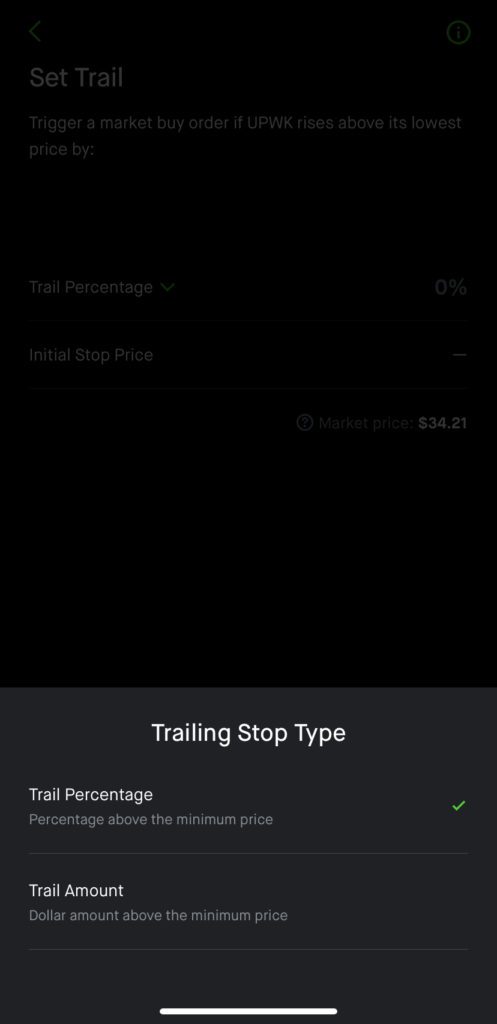 Robinhood Conditional Order - Trailing Stop Order step 3