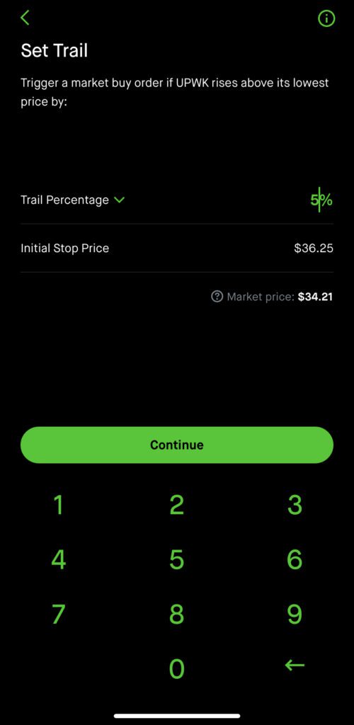 Robinhood Conditional Order - Trailing Stop Order step 4