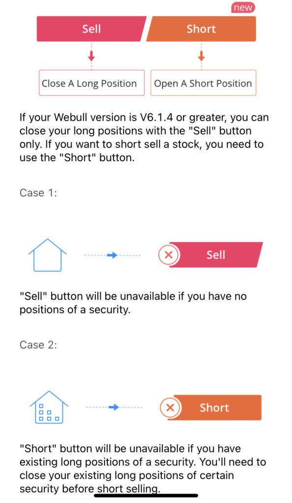 Webull has introduced a new button 'Short' to distinguish it from the 'Sell' button. 