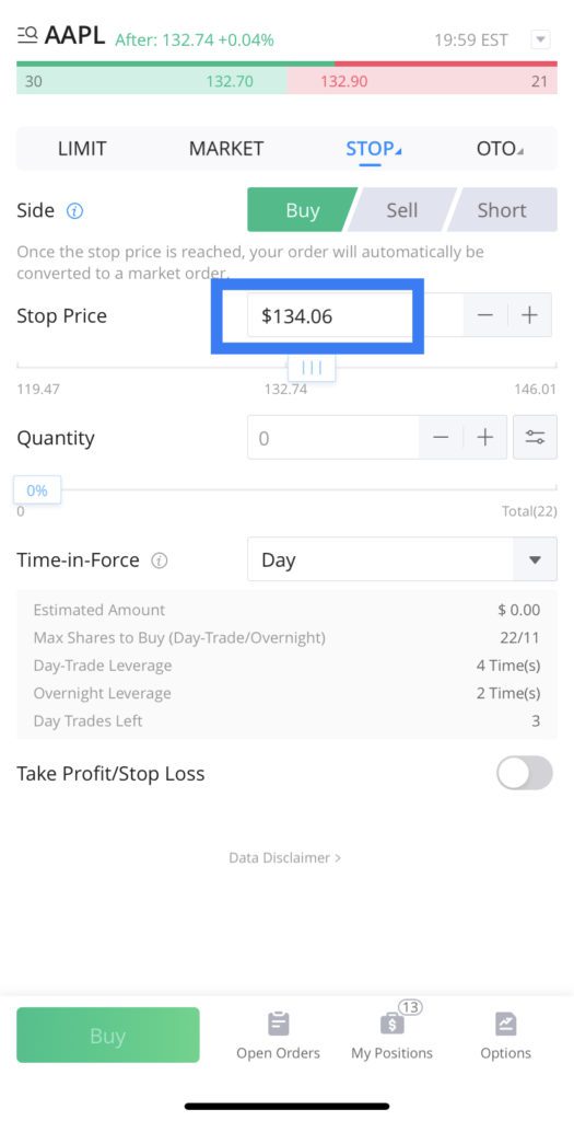 How to Place Stop Buy Order on WeBull