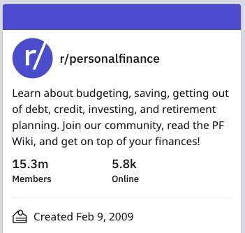 personal finance reddit community r/personalfinance