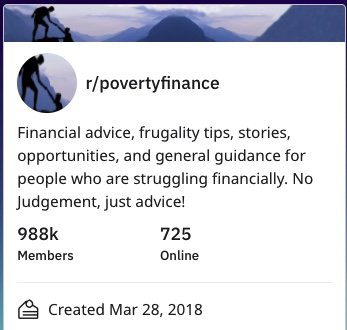 r/povertyfinance subreddit on personal finance