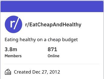 r/EatCheapAndHealthy subreddit for eating cheap and healthy food