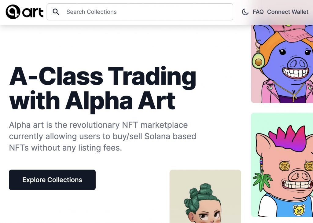 alpha art solana nft marketplace