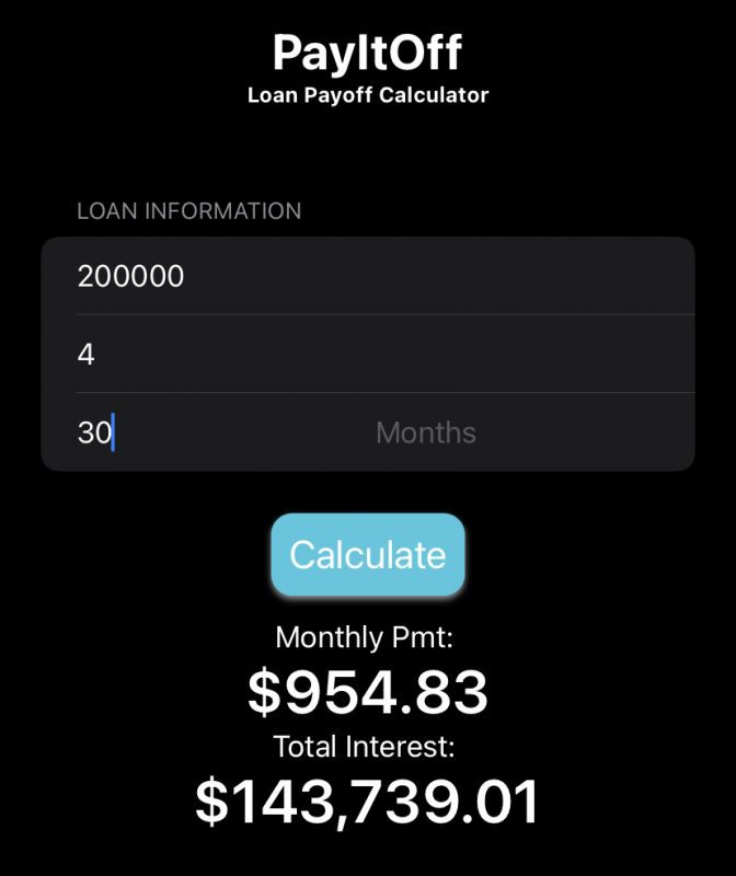 loan payoff calculator mortgage 30 years