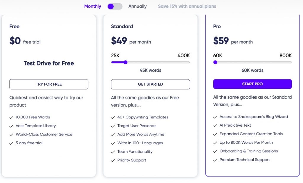 Best AI Writing Tools and Pricing Plans: 
shakespeare