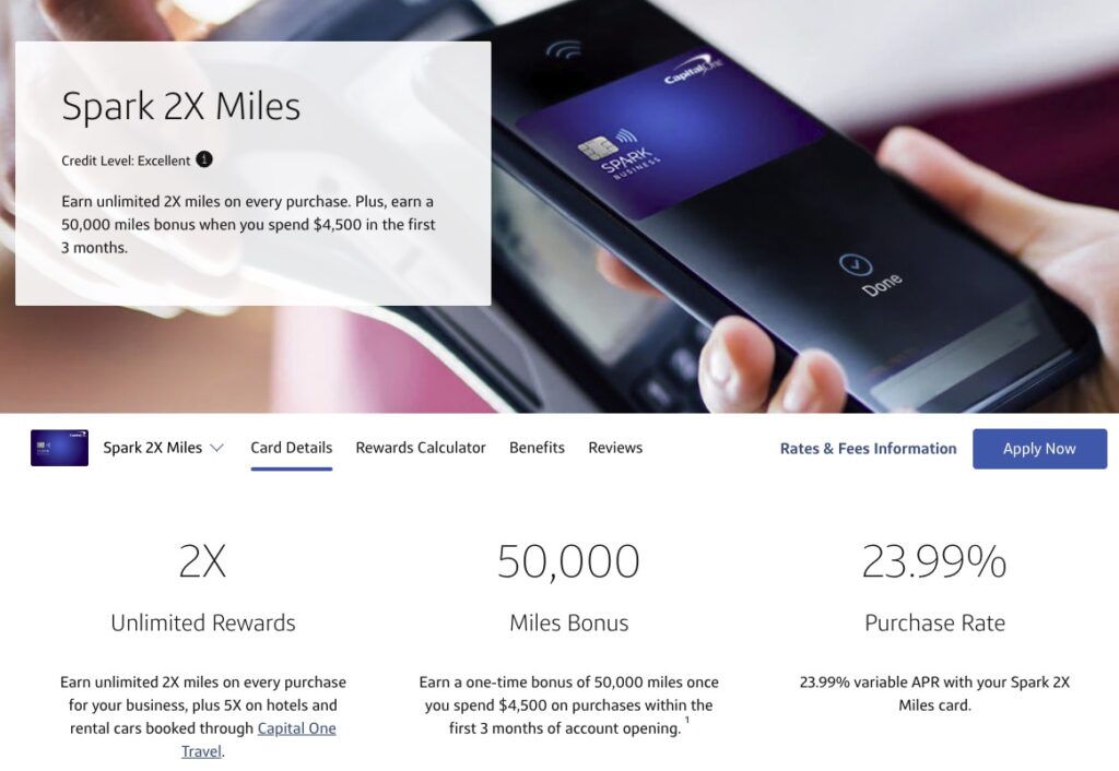 Best Credit Cards For Digital Nomads, Capital One Spark Miles for Business