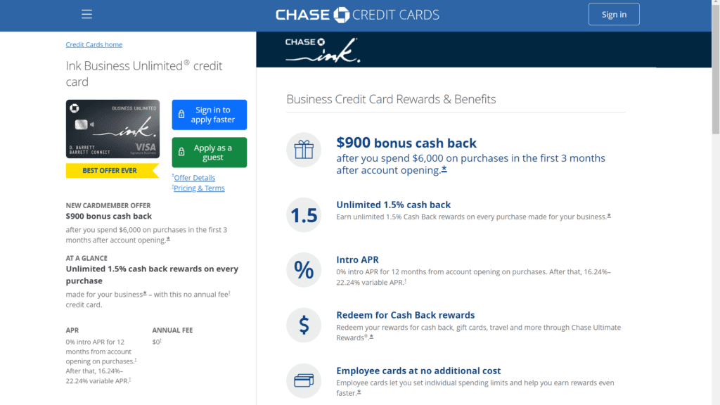 Best Credit card for ad spend, Chase Ink Business Unlimited Credit Card