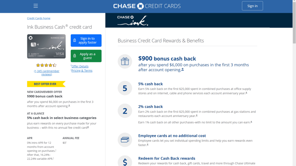 Chase Ink Business Cash Credit Card
