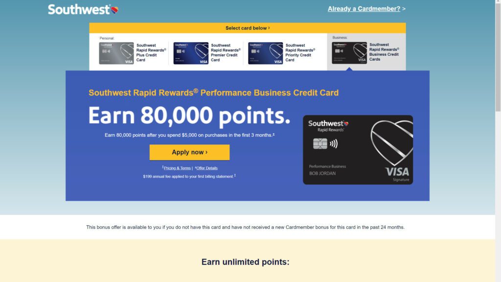 Best credit card for ad spend, Southwest Rapid Rewards Performance Business Credit Card